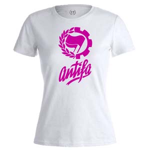camiseta antifa blanca rosa mujer